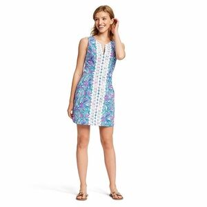 Lilly Pulitzer For Target My Fans Sleeveless Split Neck Shift Mini Dress 16 New